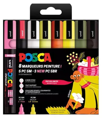 Productafbeelding van Uni Posca PC5M Marker Set - Bloemenkleuren - 8 stuks.