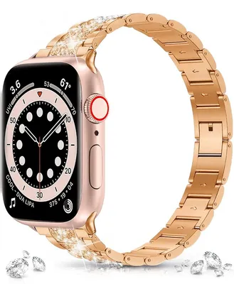 Produktbild von FFO2World Bling Armband kompatibel mit iWatch 42/44/45/46/49mm - Roségold - Ersatzband mit Strass, elegantes Schmuck Metallarmband