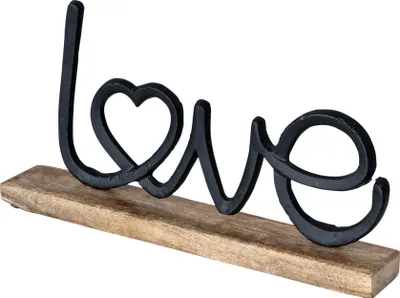 Produktbild von Aufsteller Schriftzug Love H17cm Metall Schwarz Holz Deko Mangoholz Tischdeko