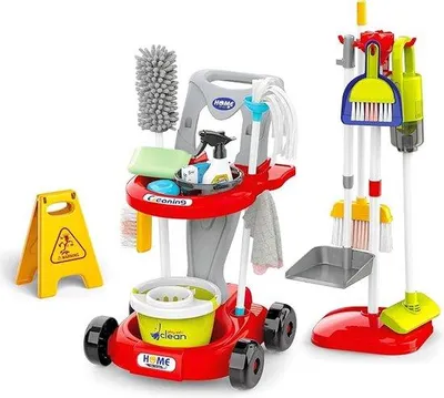 Immagine prodotto di Carrello per le pulizie - Carrello di pulizia - Set per le pulizie - Carrello a pompa - Carrello a pompa - Carrello per le pulizie per bambini