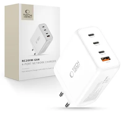 Image de Tech-Protect Nc200W-Gan Chargeur réseau 4 ports Pd 200 W / Qc3.0 Blanc