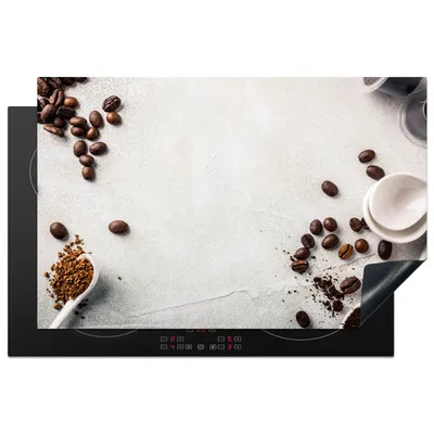 Produktbild von KitchenYeah© Herdabdeckplatte Kaffee - Kaffeebohnen - Weiß , 80x52cm, Küche Deko, Glaskeramikkochfeld Herdabdeckung, Abdeckplatte fùr Kochfeld