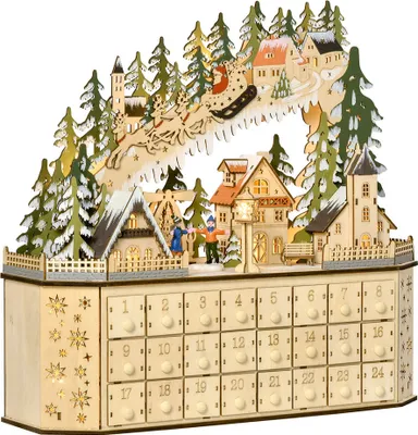 Immagine prodotto di Calendario dell'Avvento HOMCOM con decorazioni natalizie, 24 cassetti con luci LED, MDF