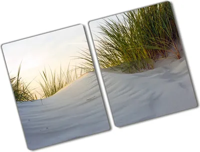 Produktbild von Tulup Glas Herdabdeckplatte - 2x40x52 cm - Glaskeramikkochfeld-Abdeckung Spritzschutz Glasabdeckplatte Kochplattenabdeckung und Schneidebrett - Zweiteilig - Blumen & Pflanzen - Küstendünen - Beige