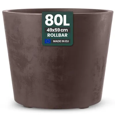 Produktbild von Kreher® XXL Pflanzkübel „Millennium“ Ø59xH49 cm - 80L - Braun - Pflanzkübel mit Rollen - Wetterfest & Stabil für Garten, Balkon und Terrasse