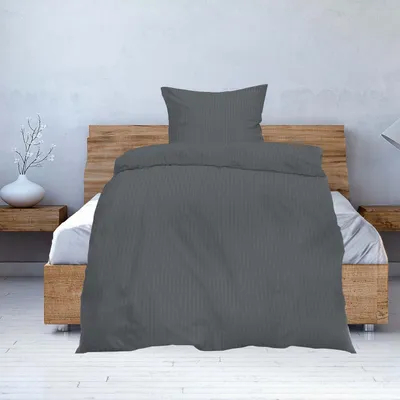 Produktbild von Seersucker Bettwäsche 135x200cm Anthrazit Grau – 100% Baumwolle, Bügelfrei & Atmungsaktiv