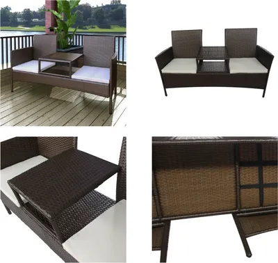 Image de vidaXL Canapé de jardin 2 places avec table de thé Poly rotin Marron - Banc de jardin - Banc extérieur - Outdoor Bank