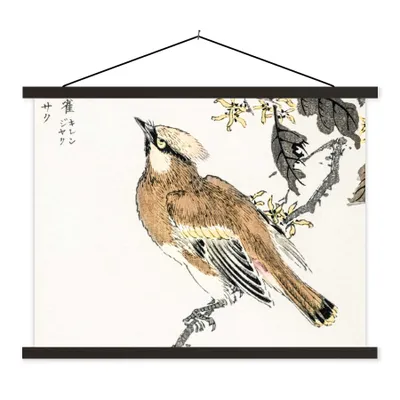 Produktbild von MuchoWow® Textilposter Japanisch - Vogel - Baum 150x113 cm mit holzfarbenen Rahmen - Poster