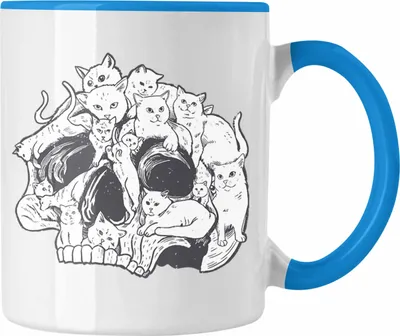 Produktbild von Trendation - Totenkopf Tasse Katzen Kaffee Frauen Mädchen Männer Tattoo Geschenk Damen Idee Grafik Katzenbesitzerin (Blau)
