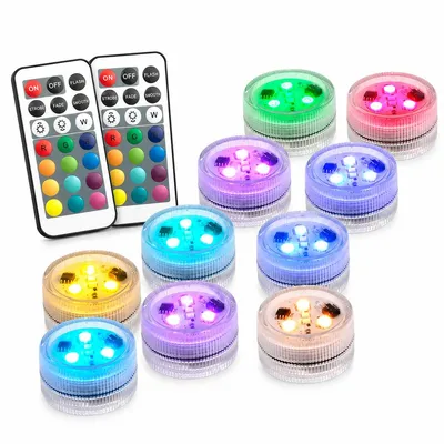Produktbild von LED Unterwasserlicht RGB mit Fernbedienung,  wasserdichte Poolbeleuchtung, 10er Set Teichlampe für Aquarium, Vase, Garten & Deko