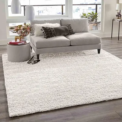 Image de Tapis Shaggy de qualité supérieure, 150 cm, à poils longs et élégant
