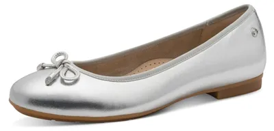 Productafbeelding van Tamaris dames ballerina's, model Wide FIT, van leer met strik, kleur zilver, maat 39