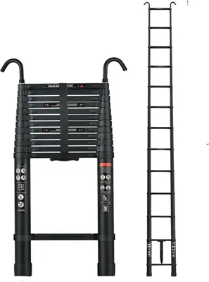 Produktbild von Orvian Teleskopvorfach – 5 m – Abnehmbare Haken – Klappbare Aluminium-Verlängerungsleiter – Multifunktionale Dachbodenleiter