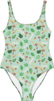 Produktbild von Mr. & Mrs. Panda Badeanzug Herbstwald Design Größe L - Weiß - Geschenk, Pilze, Shape-Badeanzug, Laub, Wald, Aquarell Muster, Herbst, Damen-Einteiler, Swimsuit, Blätter