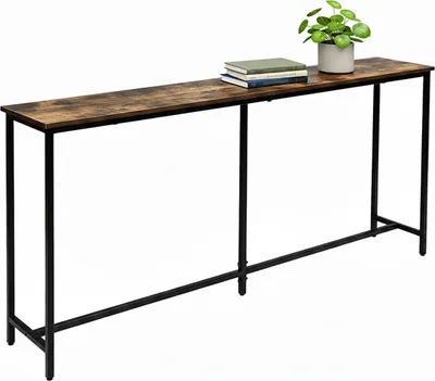 Zdjęcie produktu dla Stolik konsolowy Relaxdays, wys. x szer. x gł.: 80,5 x 160 x 20 cm, stolik pomocniczy w stylu industrialnym, do przedpokoju i salonu, metal i MDF, brązowo-czarny