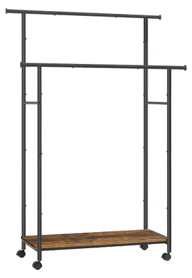 Obrázok produktu pre Vešiak na oblečenie na kolieskach – vintage, hnedý a čierny – robustná oceľ – 39,6 x 98,5 x 156,8 cm