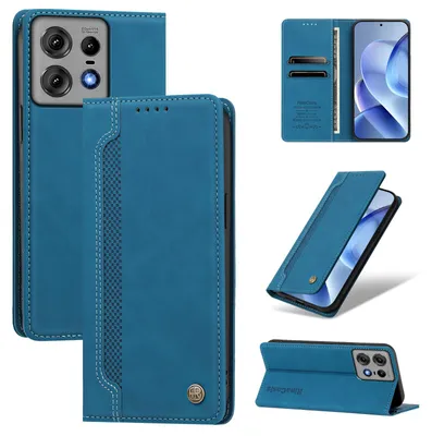 Produktbild von Handyhülle für Motorola Edge 50 Pro, Leder Wallet Klapphülle mit Standfunktion, Stoßfeste Schutzhülle Blau