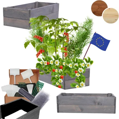 Produktbild von MODO24 Hochbeet Holz, Pflanzkasten, Massivholz, Kiefer, Kräuterbeet, Blumenkasten, Garten, Terrasse, 18x63x30 cm, Grau, ZP06