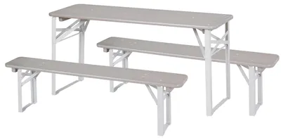 Produktbild von roba Outdoor Party-Garnitur für Kinder - Kindersitzgruppe aus Holz - 2 Bänke + 1 Kindertisch - Klappbare Sitzgarnitur ab 24 Monaten - Grau lasiert