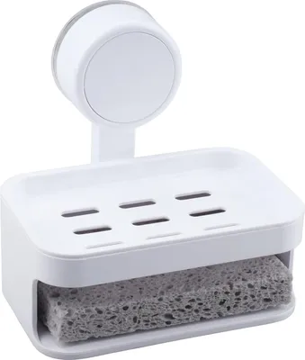 Produktbild von Seifenschale mit Saugnapf, Seifenbox mit Saugnapf, Seifenhalter ohne Bohren mit Schwamm für Küche und Bad (Weiß)