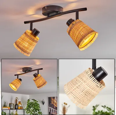 Produktbild von Intissans moderne Deckenlampe aus Metall/Bast in Schwarz/Natur
