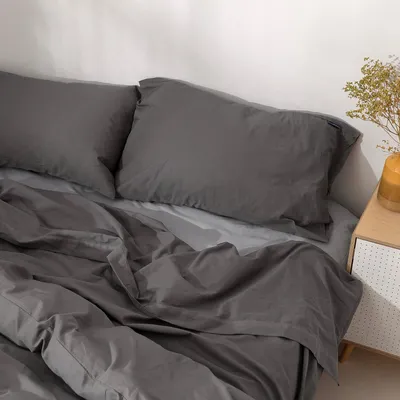 Image de Basic drap de dessus gris foncé 180x270 cm (taille confort) 100% coton Fabriqué en Europe