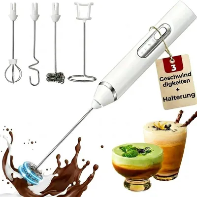 Produktbild von Milchaufschäumer Elektrisch, 3-in-1 Milch Frother mit Ständer, 3 Geschwindigkeiten,  USB-C Aufladbar, für Cappuccino, Latte, Matcha & Protein-Shakes