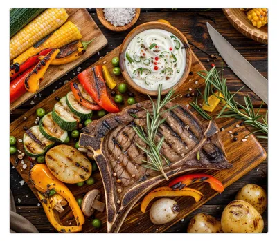 Produktbild von Spritzschutz Herdabdeckplatte Schneidebrett aus Glas Grillmahlzeit 1-Teilig (60x52cm)