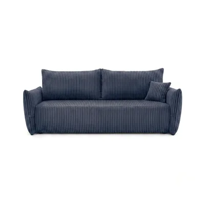 Produktbild von Sofa MELIO mit Schlaffunktion und Bettkasten – modernes Schlafsofa aus Cord für Wohnzimmer und Gästezimmer, bequemes 3-Sitzer Bettsofa, Dunkelblau