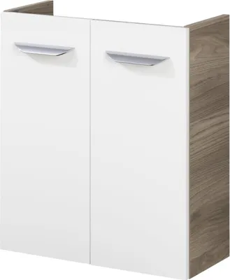 Produktbild von Fackelmann LUXOR Waschbeckenunterschrank schmal  Unterschrank für Waschtisch im Gäste-WC (52 cm x 60 cm x 24 cm)  2 Türen  SBC Badezimmerschrank hängend in Braun hell/Weiß