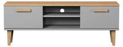 Imagen del producto de Mueble de TV de 120 cm, color gris, con tablero de roble, diseño moderno y patas