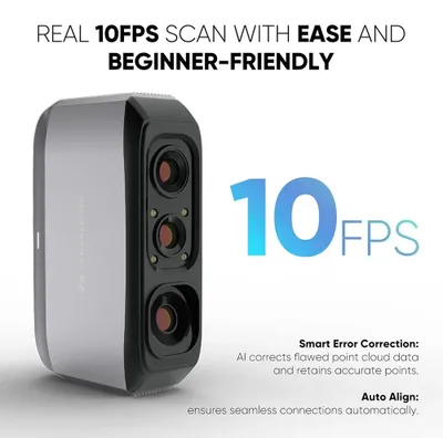 Immagine prodotto di Scanner 3D Moose Lite: precisione di 0,05 mm, risoluzione di 0,10 mm, sorgente luminosa NIR, tracciamento visivo basato sull'intelligenza artificiale, fotocamera a colori a 24 bit, 10 fotogrammi al secondo