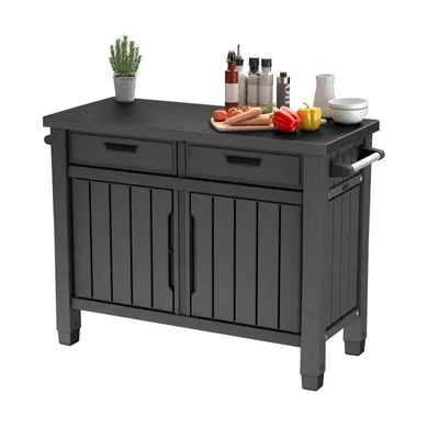 Produktbild von Keter Grilltisch "Unity Entertainment" 250L Anthrazit, Service-Tisch mit Schubladen, Griffen und Küchenrollenhalterung, aus Kunststoff