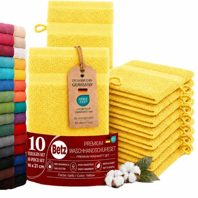 Produktbild von Betz 10 Stück Waschhandschuhe 16x21 cm PREMIUM 100% Baumwolle Farbe: gelb