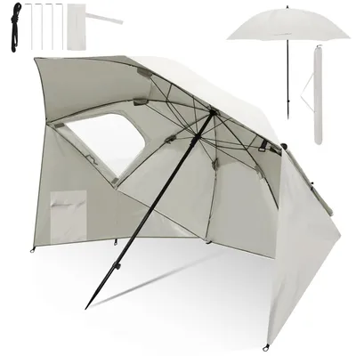 Immagine prodotto di Ombrellone da spiaggia Peviasot da 210 cm con borsa per il trasporto, protezione solare UV50+, inclinabile, ombrellone da giardino leggero per spiaggia, campeggio e terrazza, beige