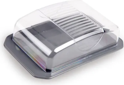Produktbild von Dekorative Butterdose - Transparent mit Deckel - Spülmaschinenfest - Butterschale für 250g Butter - Grau
