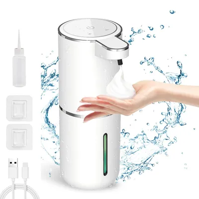 Produktbild von Automatischer, wandmontierbarer, berührungsloser elektrischer Seifenspender mit 380 ml Fassungsvermögen, Infrarotsensor, USB-aufladbar, IPX5 wasserdicht, geeignet für Badezimmer, Küche und Büro.