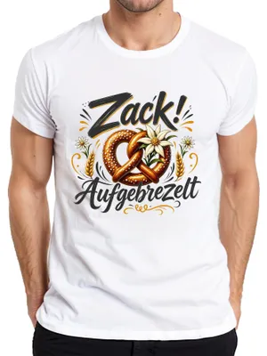 Produktbild von Zack! Aufgebrezelt Bayern Brezel Wiesn Trachtenshirt Lederhose Herren T-Shirt, Weiß, M