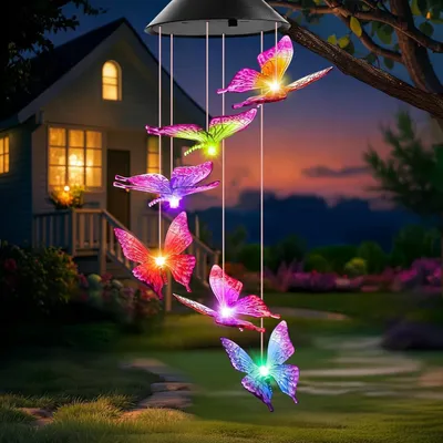 Produktbild von Muttertagsgeschenke Schmetterling Solar Windspiel für Draußen Hängeleuchte Garten Terrasse Balkon Osterdeko Weihnachtsgeschenk