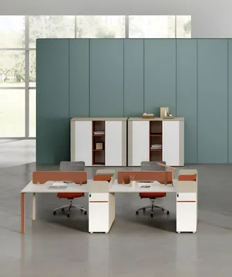 Image de Poste de travail pour 4 personnes avec 2 armoires à dossiers Bureau Meubles en bois