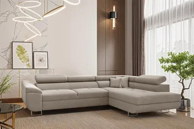 Produktbild von Ecksofa Schlafsofa Sofa CARMELO in Stoff Nova Hellgrau Ottomane Rechts