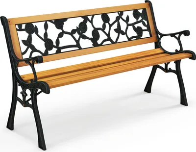 Image de COSTWAY Banc de jardin résistant aux intempéries, banc 2 places avec accoudoirs & dossier, banc de balcon, banc en bois, banc de parc 126 x 52 x 74 cm
