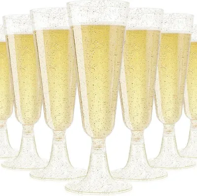 Produktbild von 50 Premium Sektgläser mit Goldglitter, Sektgläser Mehrweg, Champagner Gläser, Cocktailgläser, 150ml Sektgläser für Hochzeiten, Partys, Abendveranstaltungen