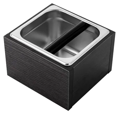 Produktbild von Kaffeesatzbehälter aus Edelstahl - Espresso Knock Box - 1500 ml - Hitzebeständig, rutschfester Gummiboden, leiser Abschlagstab, für Café und Bar - Schwarz