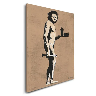 Produktbild von Banksy Graffiti Offiziell lizenziertes Wandbild - Leinwand bilder Fastfood Caveman - Tolle abstrakte Banksy Wandbilder für Wohnzimmer, Schlafzimmer, Flur und Büro. (Groß 32x45 cm)