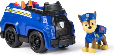 Produktbild von PAW Patrol Basis Fahrzeug mit Welpenfigur (Sustainable Basic Vehicle) - sortiert -Zufallsauswahl des Charakters - Dopplungen möglich, Polizeiwagen, 3 Jahr(e), Kunststoff, Schwarz, Blau