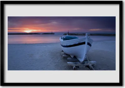 Produktbild von Bild 100x70 MDF-Rahmen Wandkunst Boat Beach, Sonne, Landschaft