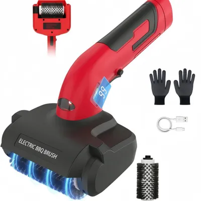Produktbild von Elektrische BBQ-Grillbürste, 1400 U/min, LED-Licht, 1 Ersatzkopf, 304 Edelstahlkopf, borstenfrei, Edelstahlborstenbürste für Gas,Holzko,Keramikgrills