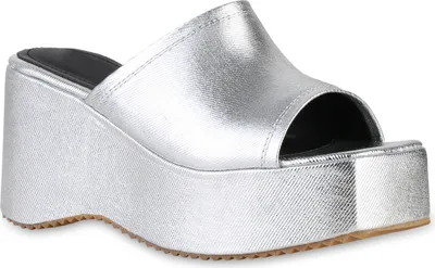 Produktbild von VAN HILL Damen Plateau Sandaletten Freizeit Profil-Sohle Plateau-Schuhe 841124, Farbe: Silber, Größe: 39