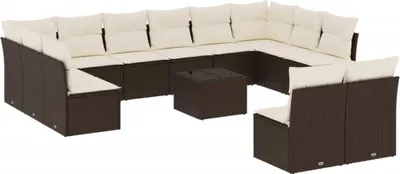 Produktbild von 13-tlg. Garten-Sofagarnitur mit Kissen Braun Poly Rattan